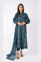 Teal Blue Embroidered Lawn 3 Piece - model
