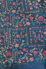 Teal Blue Embroidered Lawn - fabric closeup