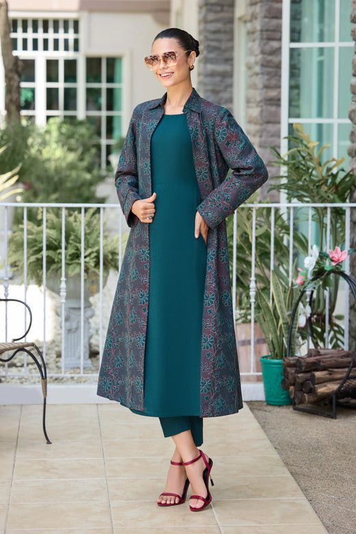 Teal Green Embroidered Karandi