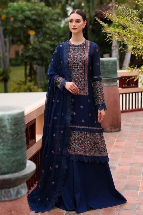Fabareeze Navy Blue 3 PC Swiss Lawn Embroidered